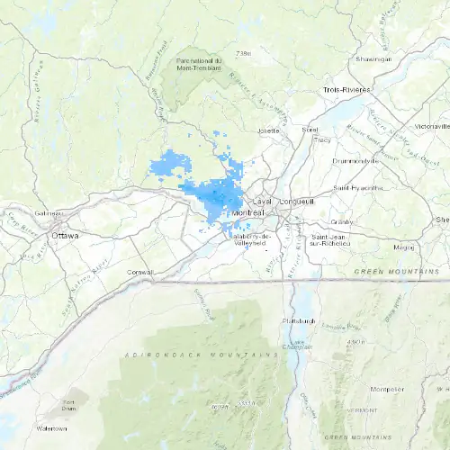 Radar near Vaudreuil-Dorion at now — 1:00 am EDT, Sat Jul 11