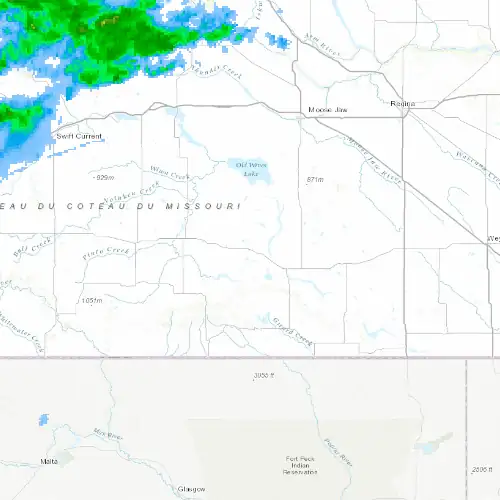 Radar near Assiniboia at now — 9:00 pm CST, Mon Sep 7