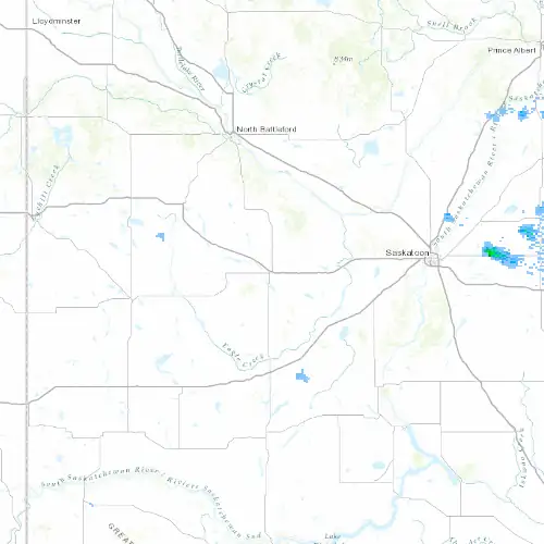 Radar near Biggar at now — 10:54 pm CST, Fri Jul 10