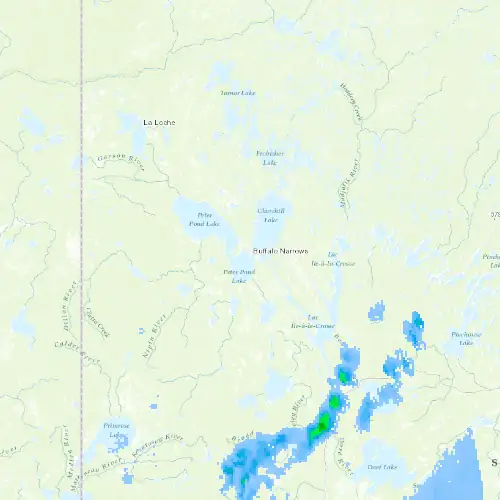Radar near Buffalo Narrows at now — 9:00 pm CST, Mon Sep 7