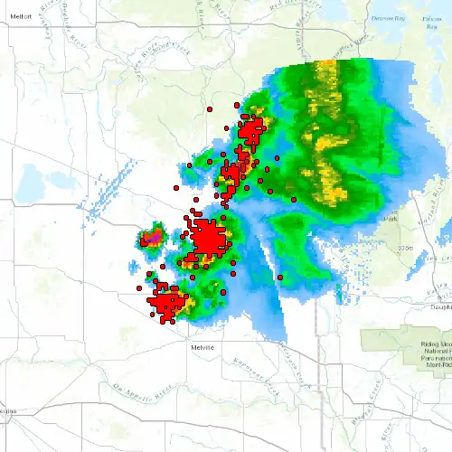 Radar near Canora at now — 10:48 pm CST, Fri Jul 10