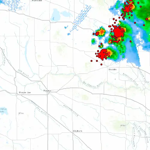 Radar near Fort Qu'Appelle at now — 11:00 pm CST, Fri Jul 10