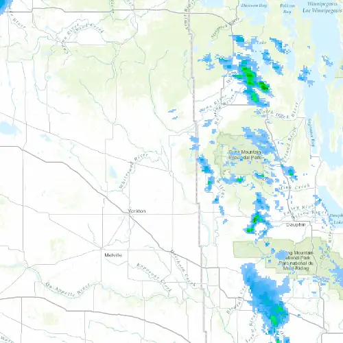 Radar near Kamsack at now — 9:00 pm CST, Mon Sep 7