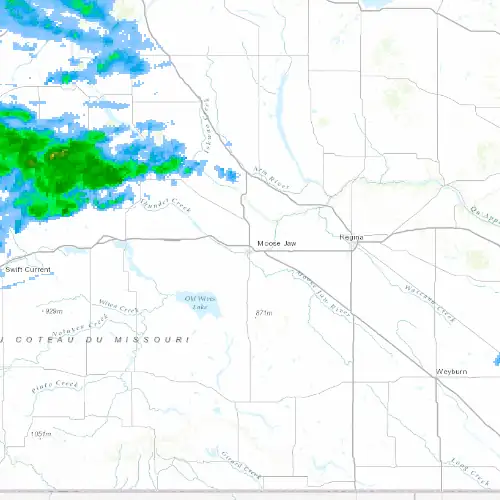 Radar near Moose Jaw at now — 9:00 pm CST, Mon Sep 7