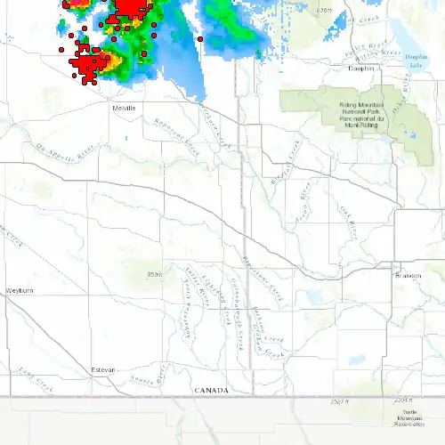 Radar near Moosomin at now — 10:54 pm CST, Fri Jul 10