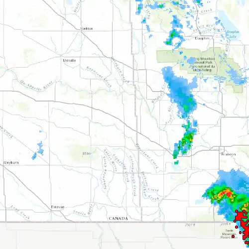 Radar near Moosomin at now — 9:00 pm CST, Mon Sep 7