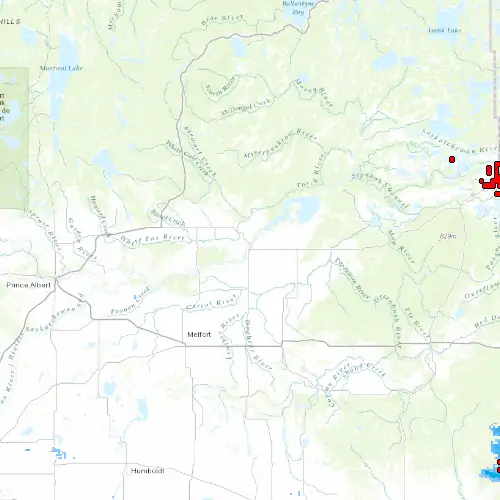 Radar near Nipawin at now — 12:06 am CST, Sat Jul 11