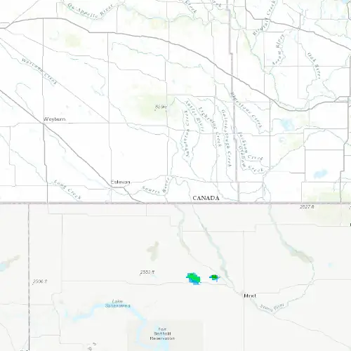 Radar near Oxbow at now — 12:00 am CST, Sat Jul 11