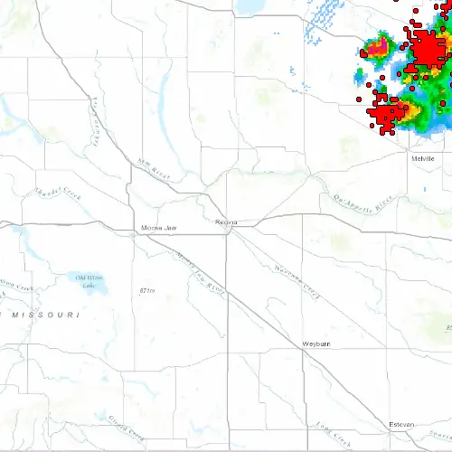 Radar near Regina at now — 10:54 pm CST, Fri Jul 10
