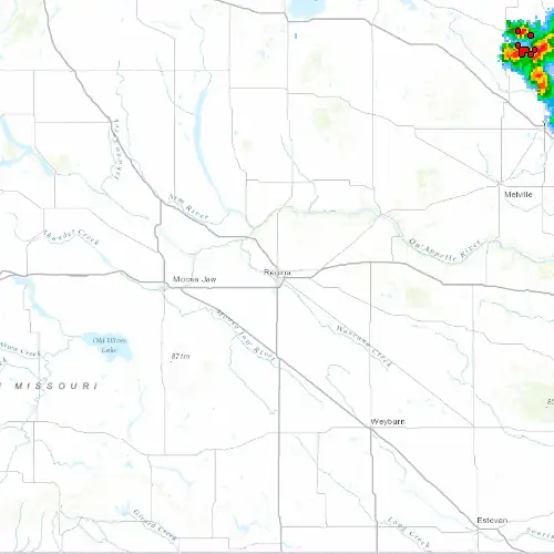 Radar near Regina at now — 12:00 am CST, Sat Jul 11