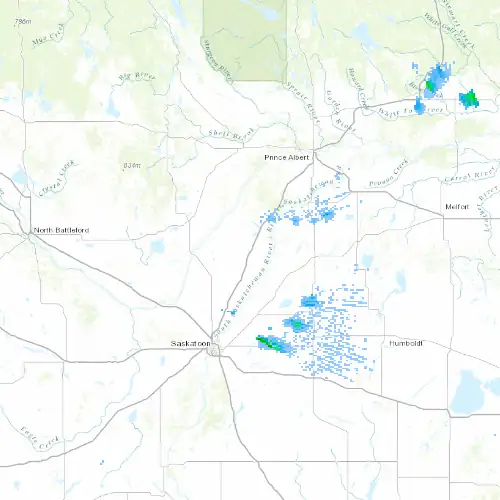 Radar near Rosthern at now — 10:48 pm CST, Fri Jul 10