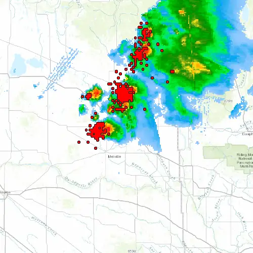 Radar near Yorkton at now — 11:00 pm CST, Fri Jul 10